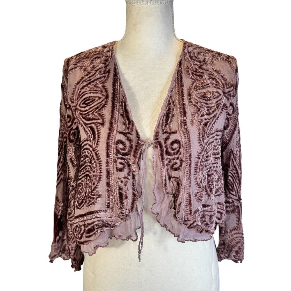 Marian Clayden Silk Cardigan Mauve Pink Women’s Medium Cropped Boho Fairycore - Picture 1 of 16